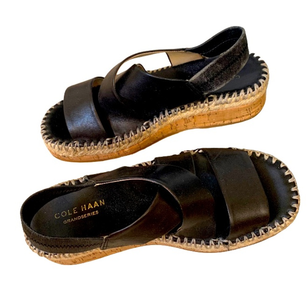 COLE HAAN GRANDERIES cork black sandals women’s platform size 7